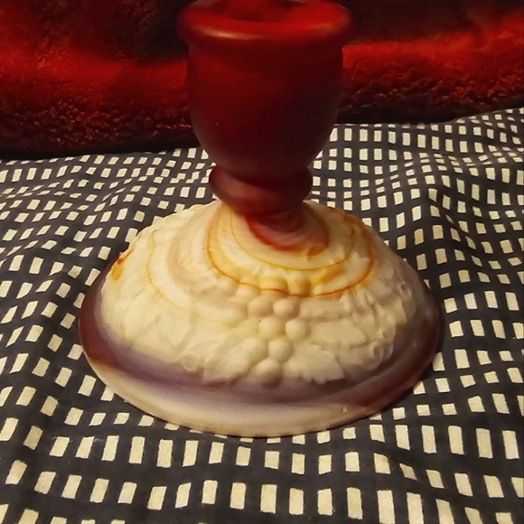 Imperial Glass Red, Cream and Orange Slag Glass Candlestick Holder - End of Days - Picture 6 of 6